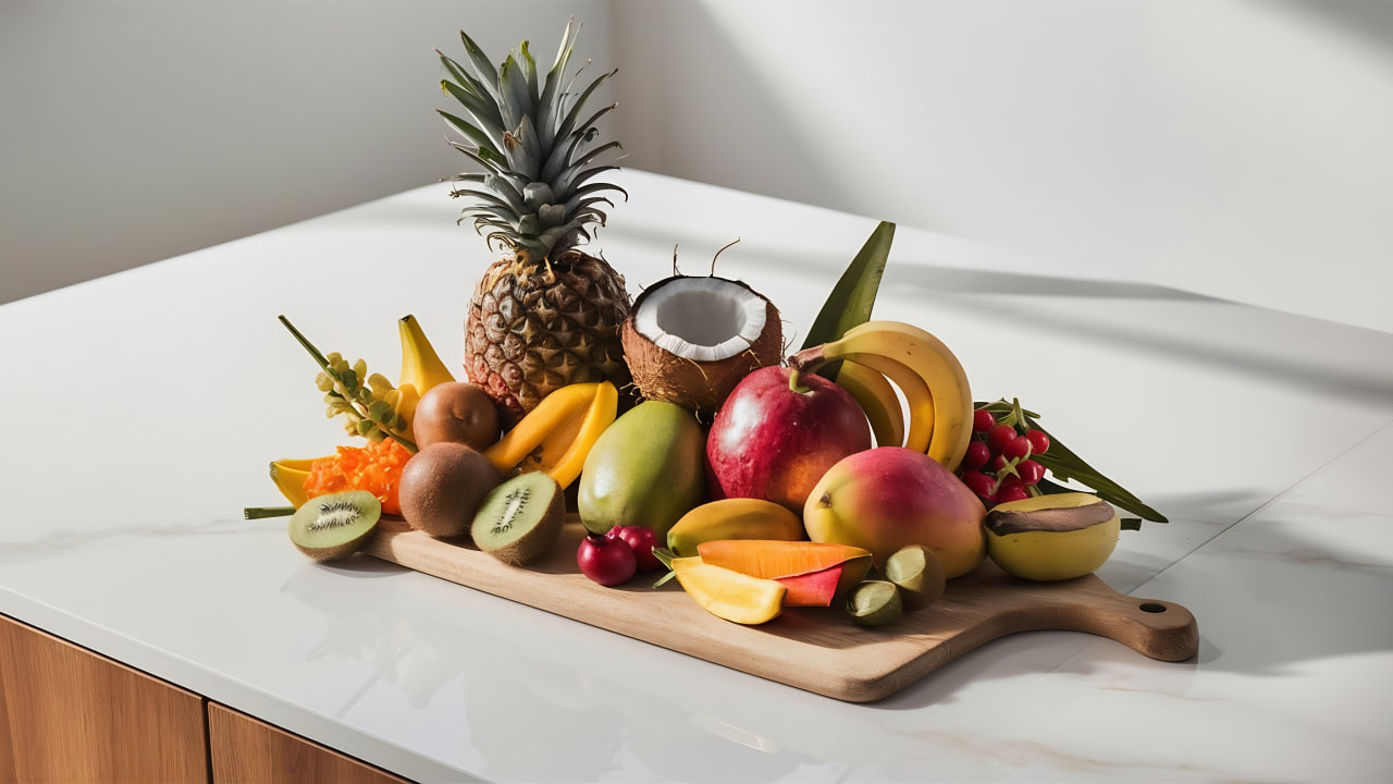 Selection of ripe seasonal fruits